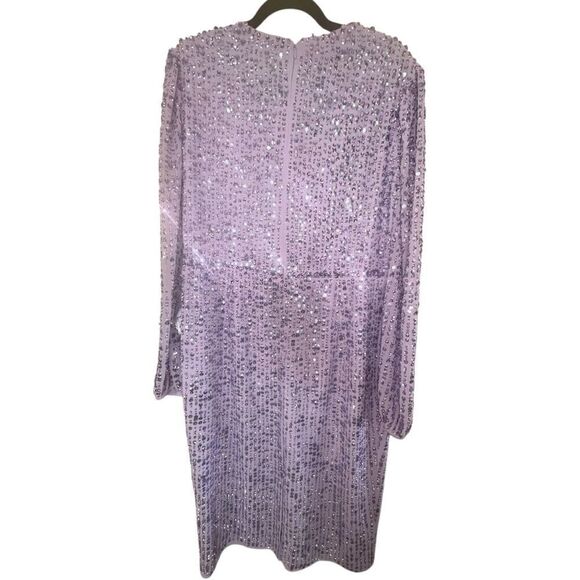 Mac Duggal Sequin Long Sleeve Cocktail Midi Dress in Lavender Purple Size 14 - Picture 5 of 10
